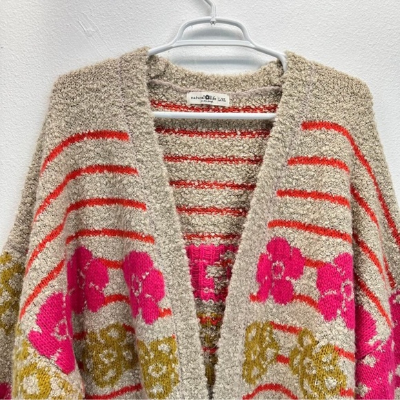 Natural Life Calla Jacquard Cardigan Sweater Chunky Knit Wool Blend SZ L / XL - Picture 4 of 10